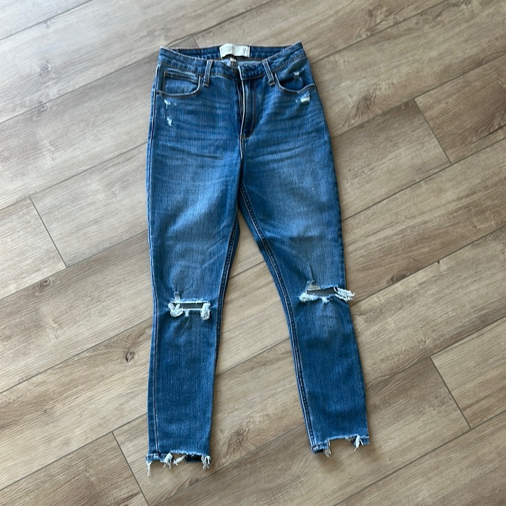 Abercrombie & Fitch Blue Ankle Cropped Jeans with Distressed Details